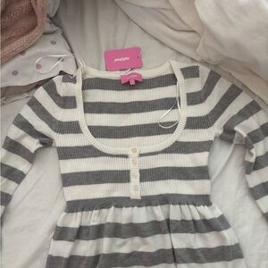 Edikted Gray and White Striped Knit babydoll top